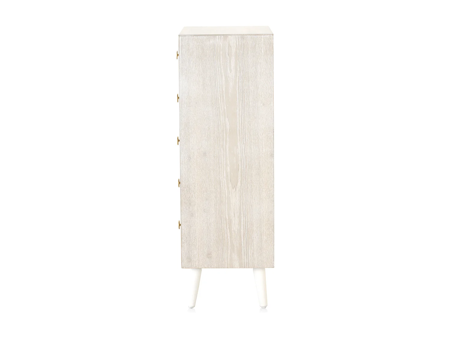 Suffitier à 5 tiroirs plaqué en bois de frêne patiné blanc