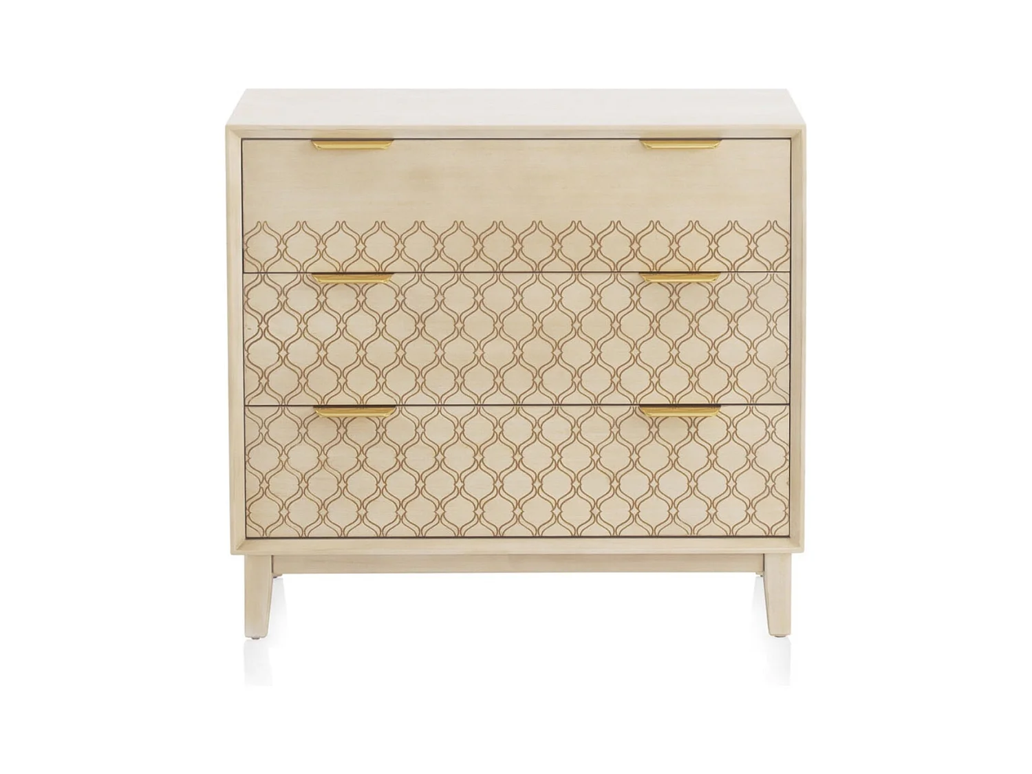 Commode 3 tiroirs plaqué chêne et coloris beige