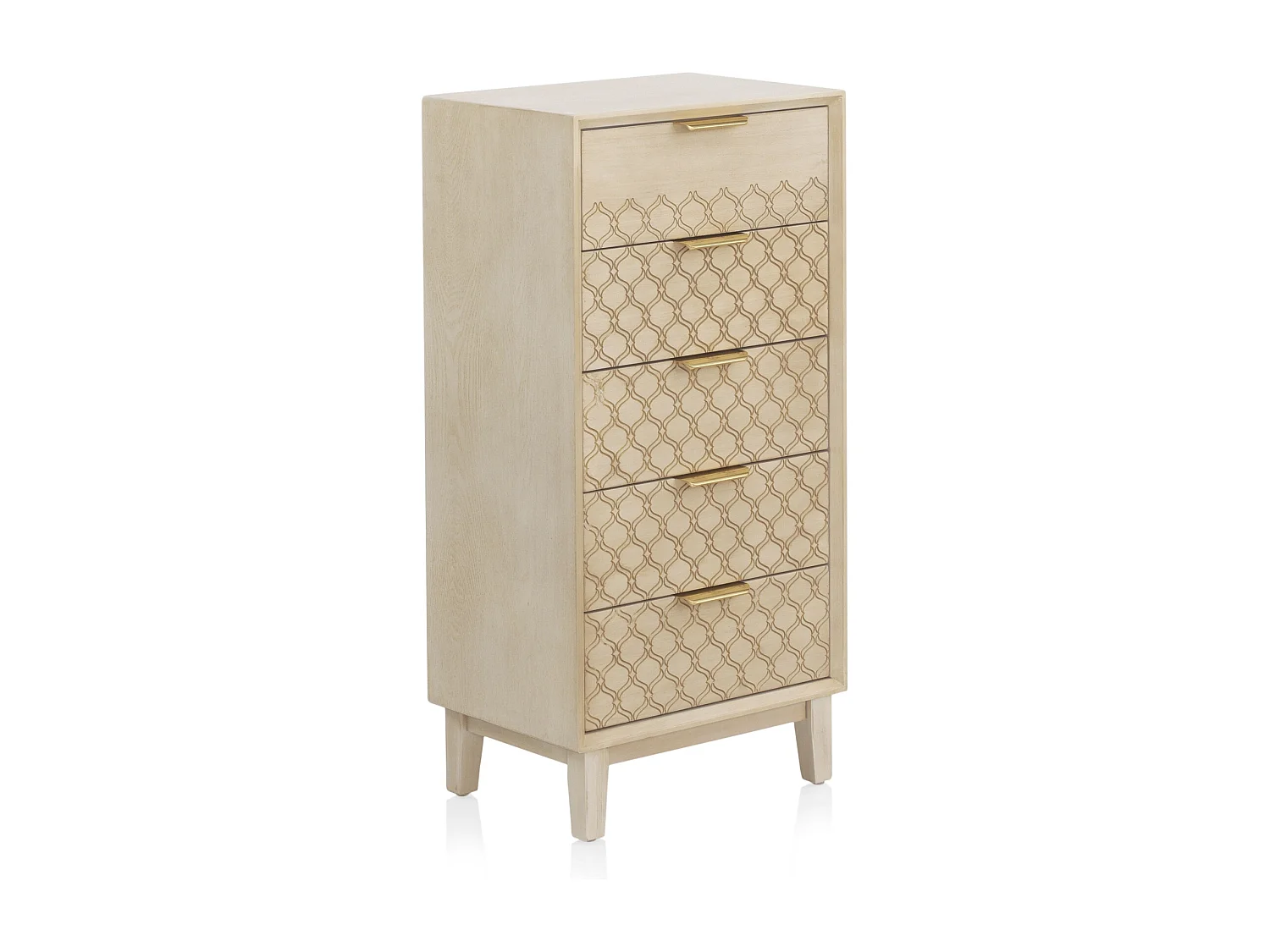 Commode plaquée chêne avec 5 tiroirs et couleur beige