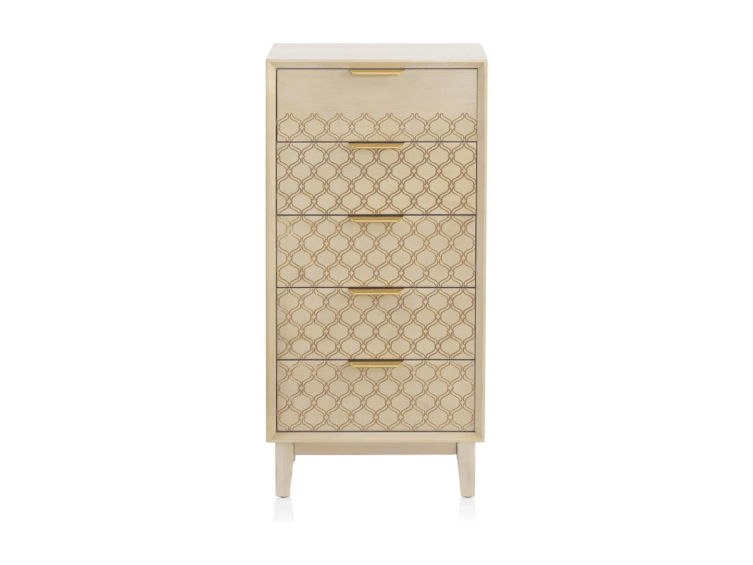 Commode plaquée chêne avec 5 tiroirs et couleur beige
