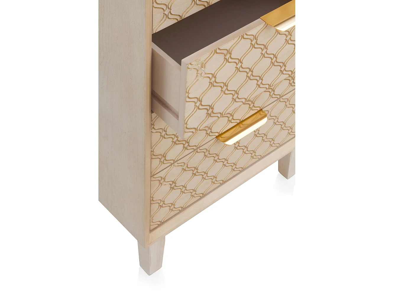 Commode plaquée chêne avec 5 tiroirs et couleur beige