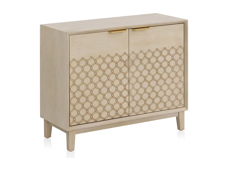 Commode 2 portes en placage chêne beige