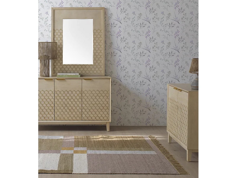 Commode à 2 portes plaquée en chêne et de couleur beige