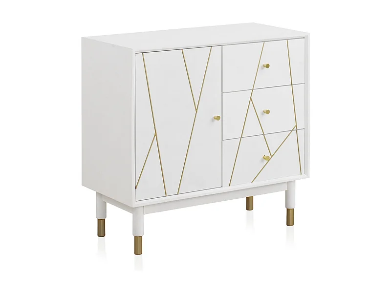 Kommode mit 3 Schubladen und 1 weiß lackierten Tür