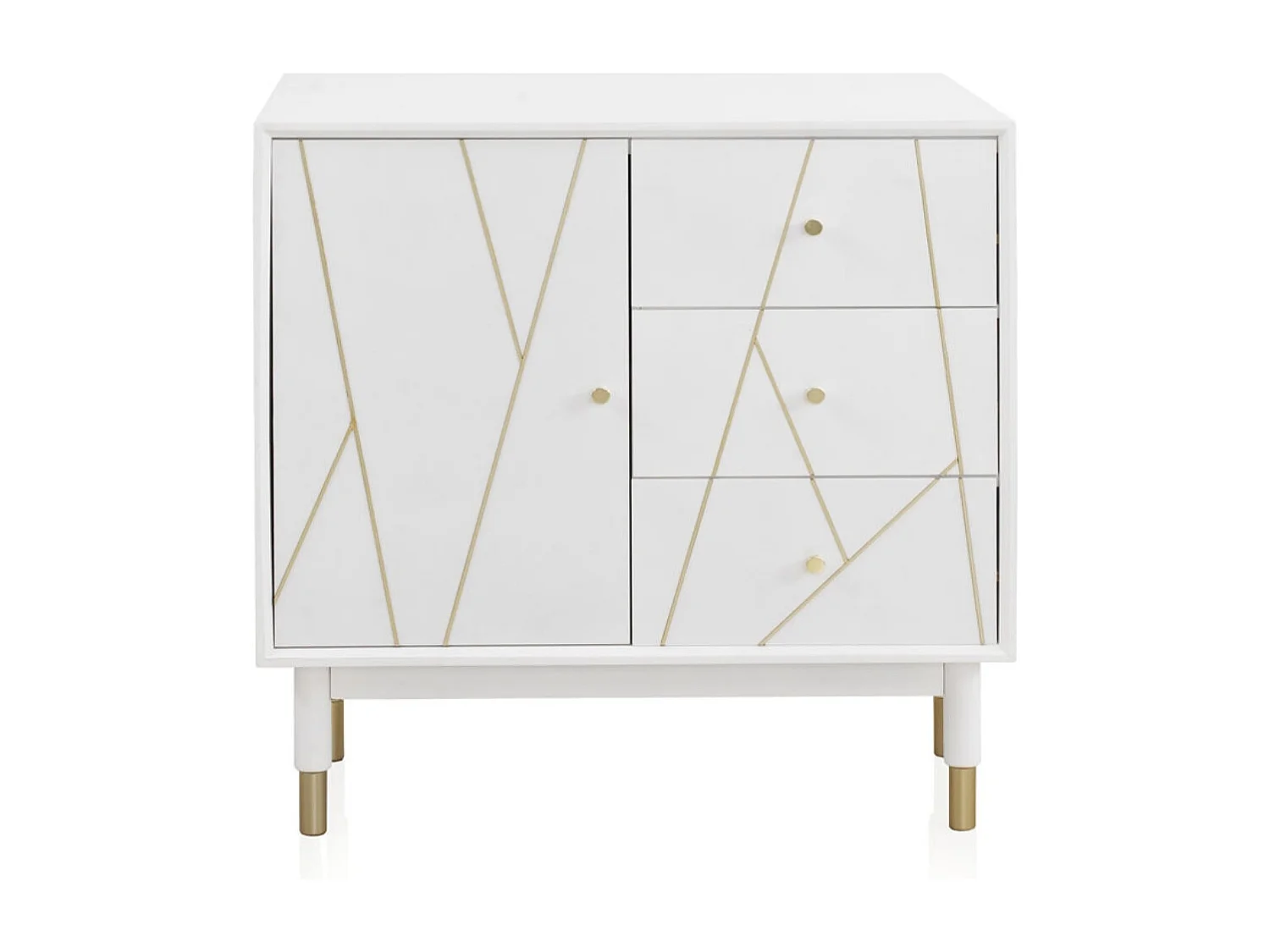 Kommode mit 3 Schubladen und 1 weiß lackierten Tür