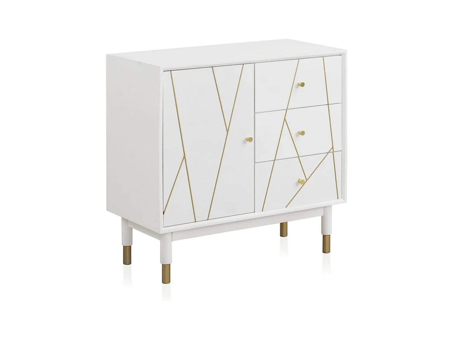 Commode 3 tiroirs et 1 porte laquée blanche