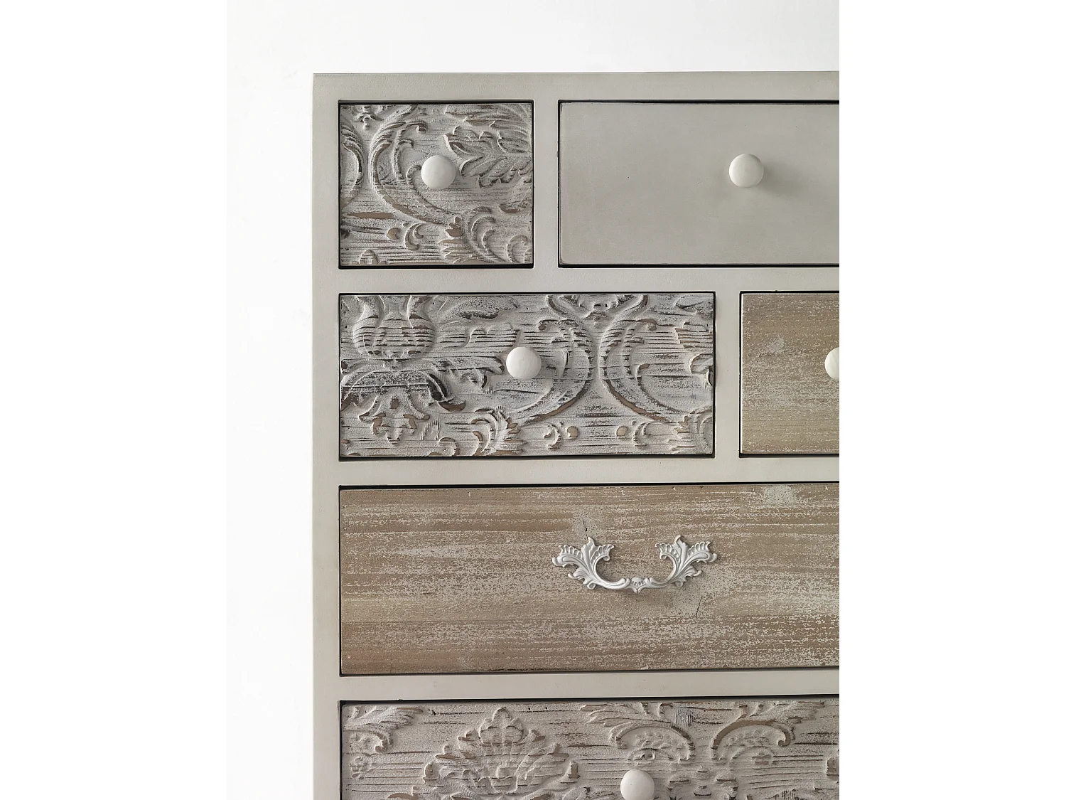 Cassettiera in legno di abete bianco impiallacciato con 7 cassetti