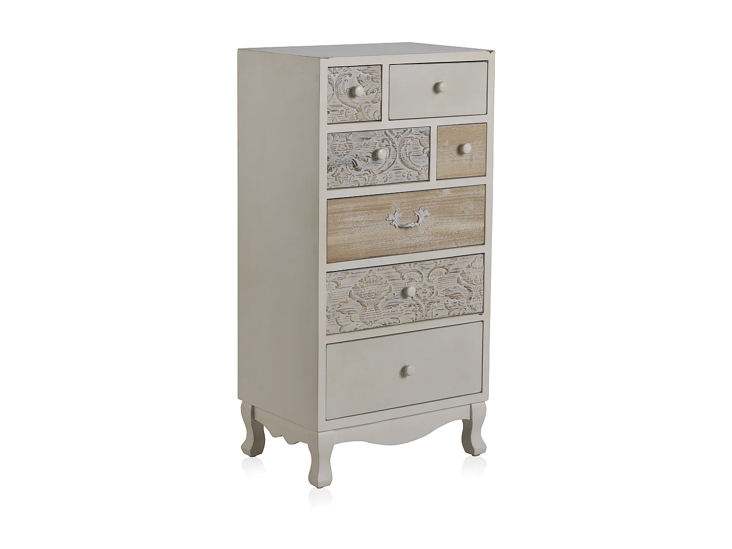 Cassettiera in legno di abete bianco impiallacciato con 7 cassetti