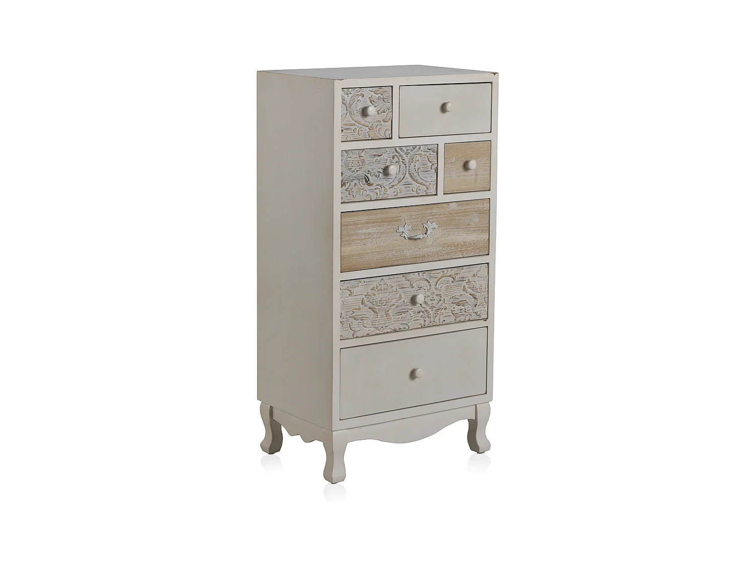 Cassettiera in legno di abete bianco impiallacciato con 7 cassetti