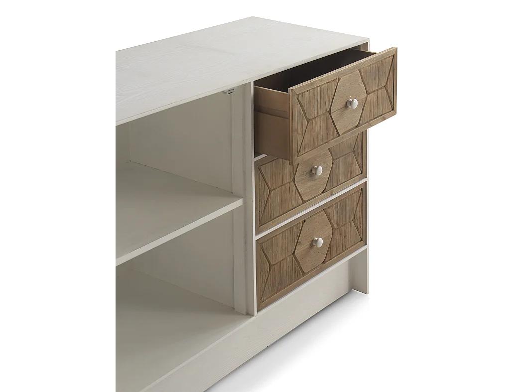 Commode 1 porte et 3 tiroirs en frêne blanc patiné