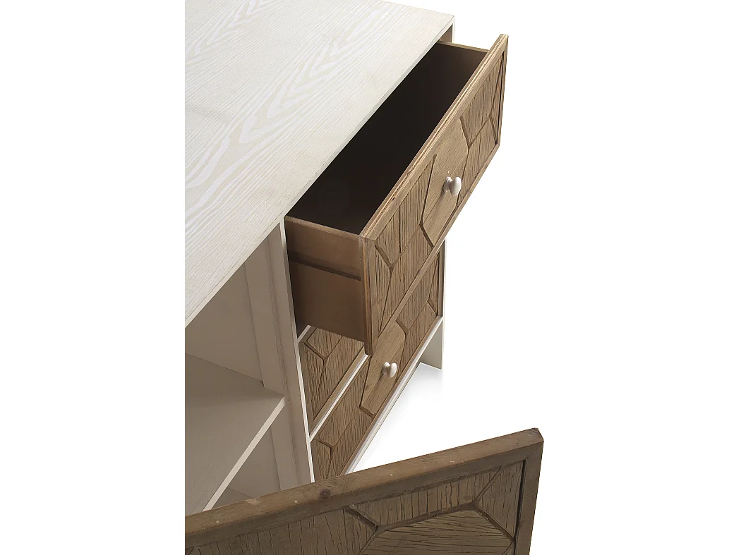 Commode 1 porte et 3 tiroirs en frêne blanc patiné