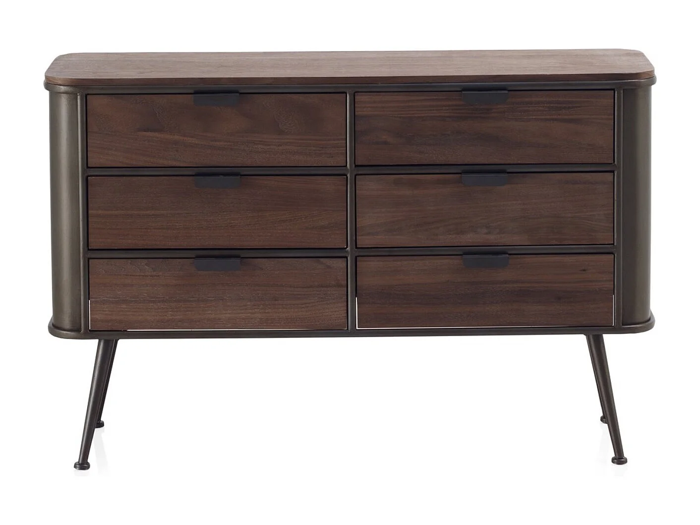 Cómoda metálica com tampo e 6 gavetas em madeira de abeto