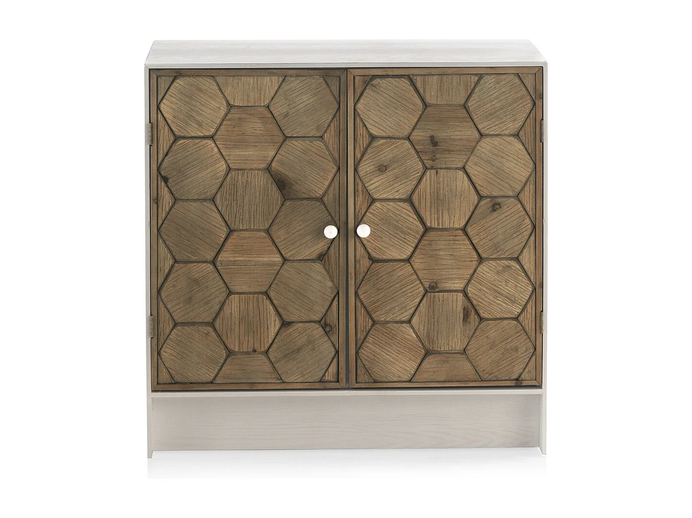 Cómoda com 2 portas em madeira de freixo branco com acabamento em pátina