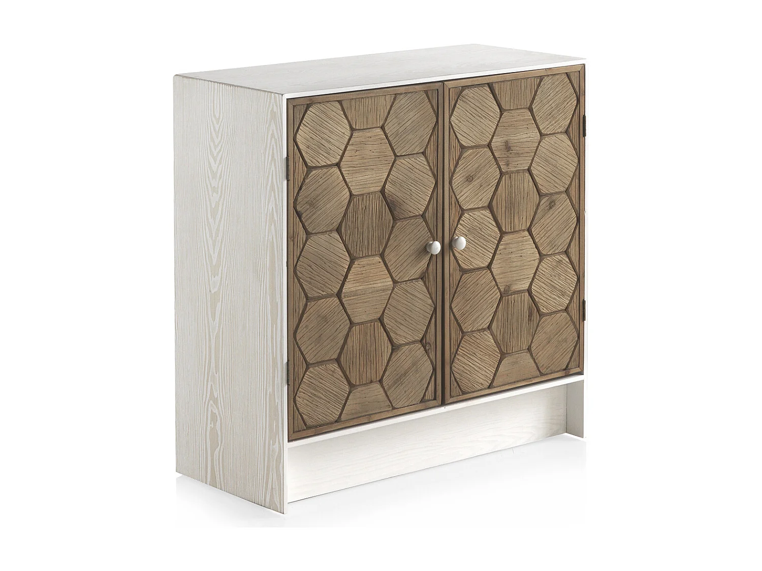 Cómoda com 2 portas em madeira de freixo branco com acabamento em pátina