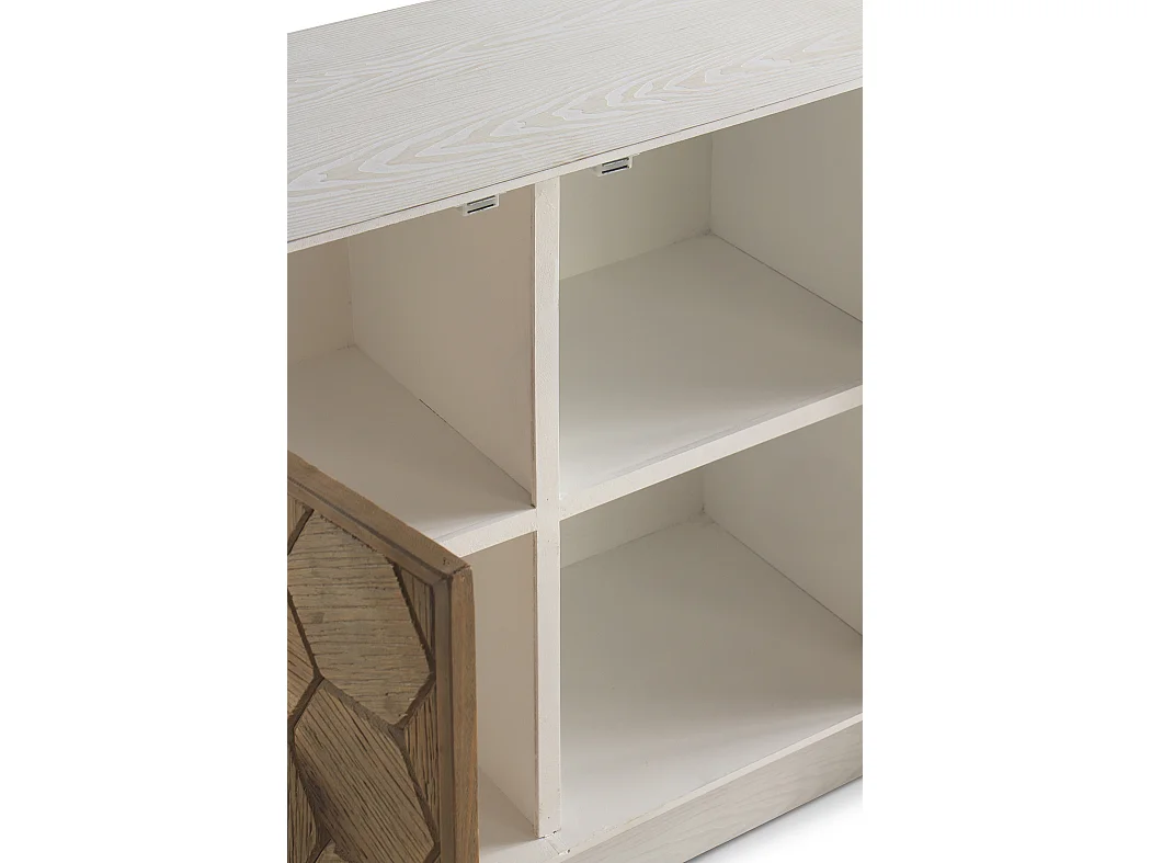 Cómoda com 2 portas em madeira de freixo branco com acabamento em pátina