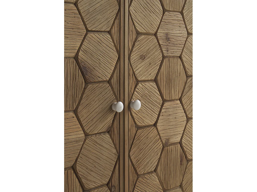 Cómoda com 2 portas em madeira de freixo branco com acabamento em pátina