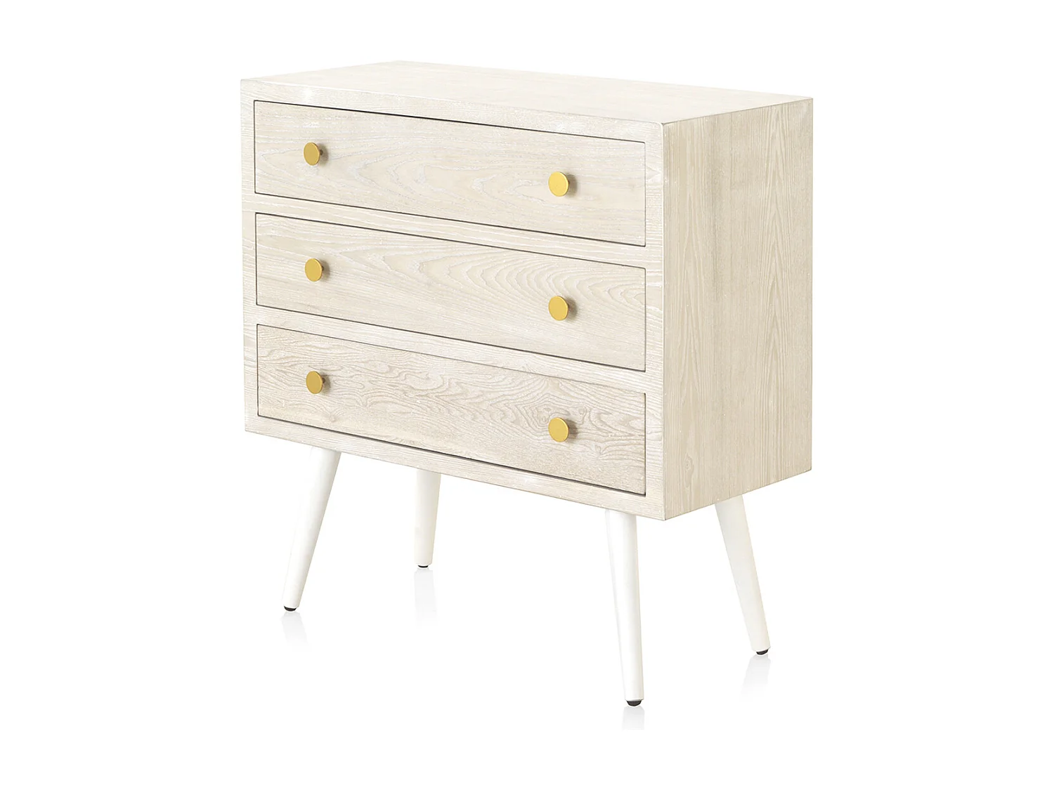 Cómoda de 3 cajones chapado en madera de fresno patinado blanco