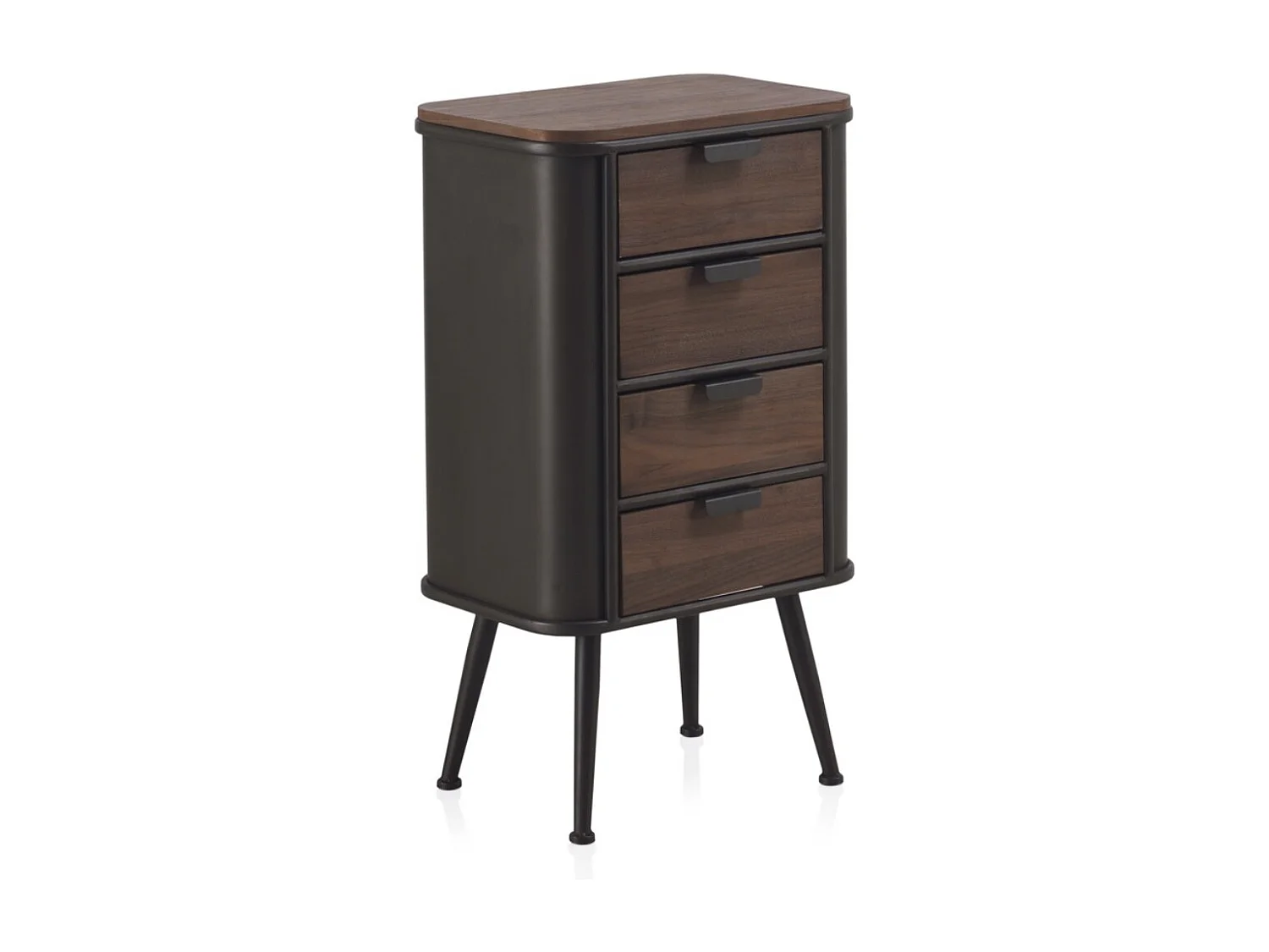 Cassettiera in metallo con piano e 4 cassetti in legno di abete