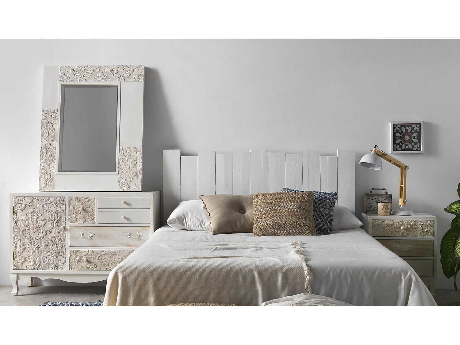 Espejo chapado con madera de abeto color blanco 80x100 cm