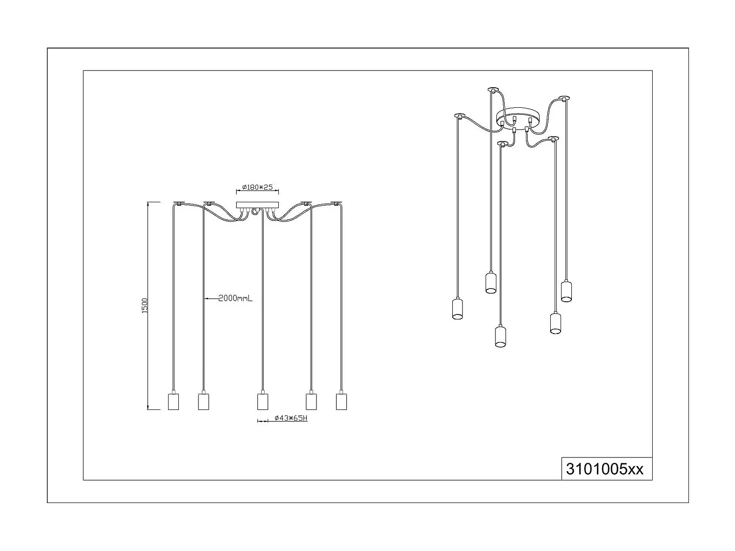 Suspension 5 fils Corde pendant