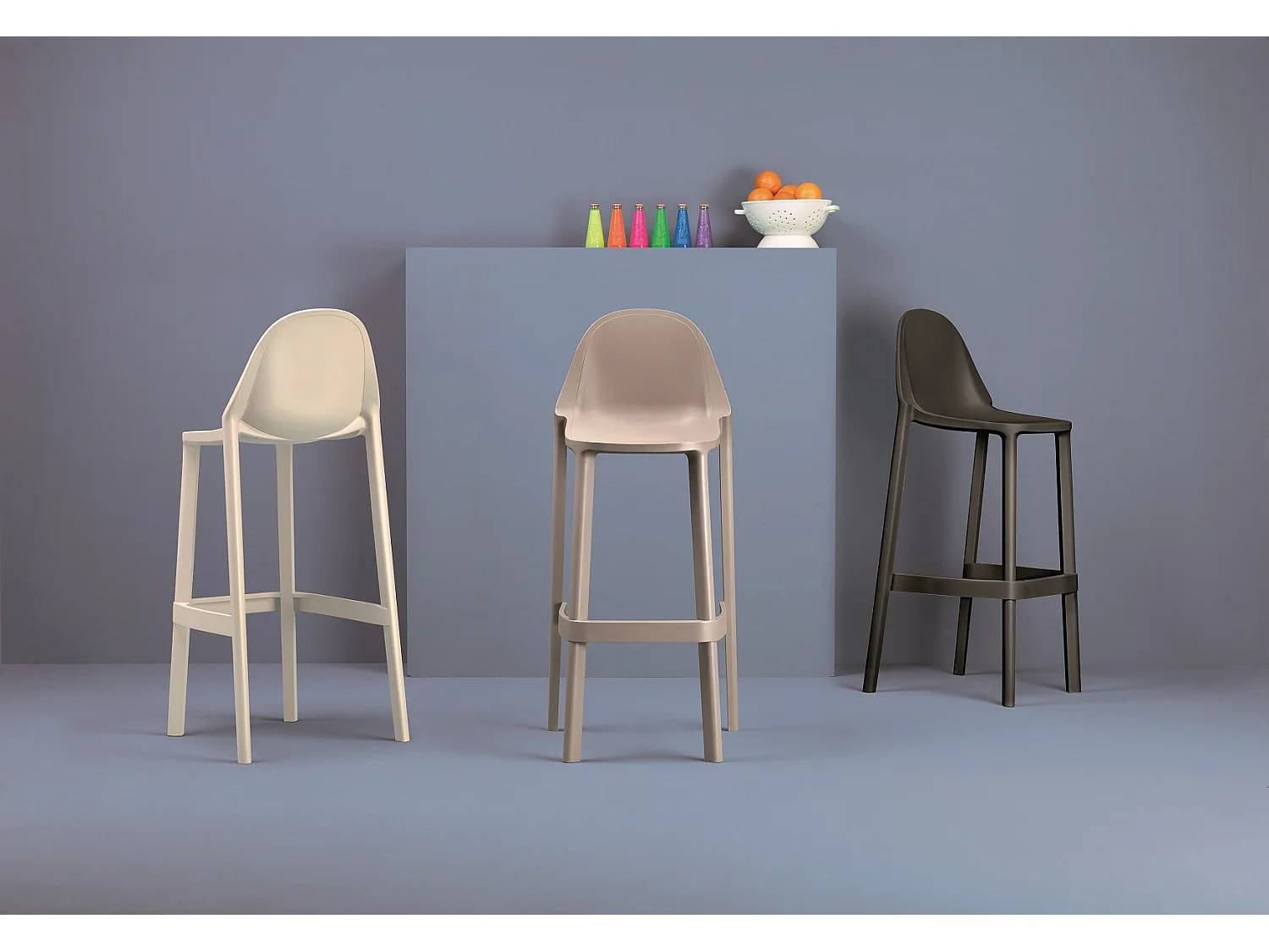 Tabouret de bar Piu, Plastique, Taupe