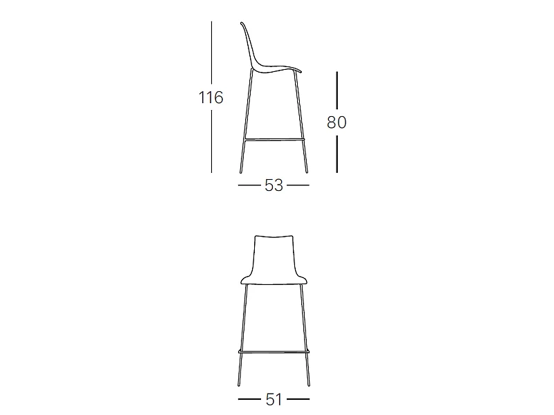 2 Tabourets de bar design - ZEBRA TECHNOPOLYMER 80cm - lot de 2