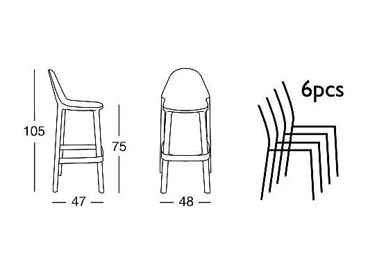 Tabouret de bar Piu, Plastique, Blanc