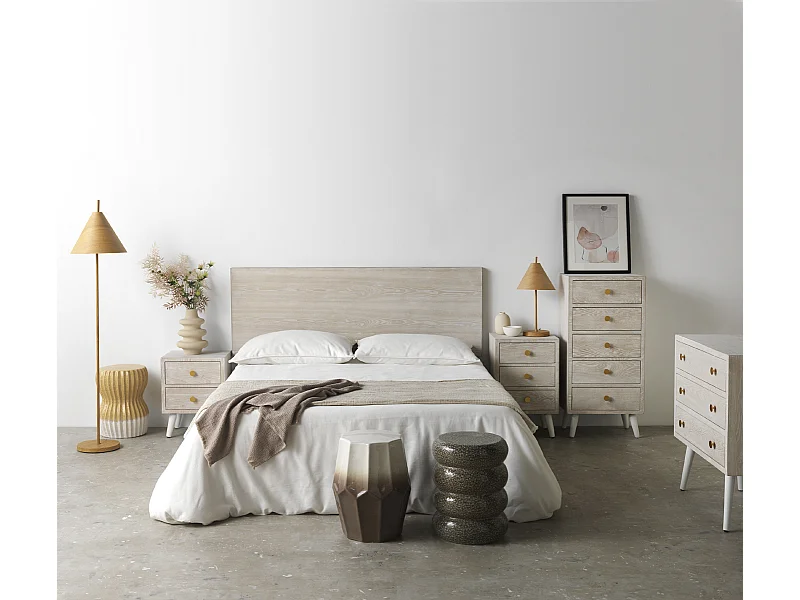 Tête de lit plaquée en bois de frêne patiné blanc 110x60 cm