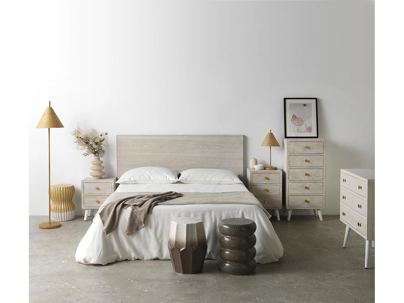 Tête de lit plaquée en bois de frêne patiné blanc 165x60 cm