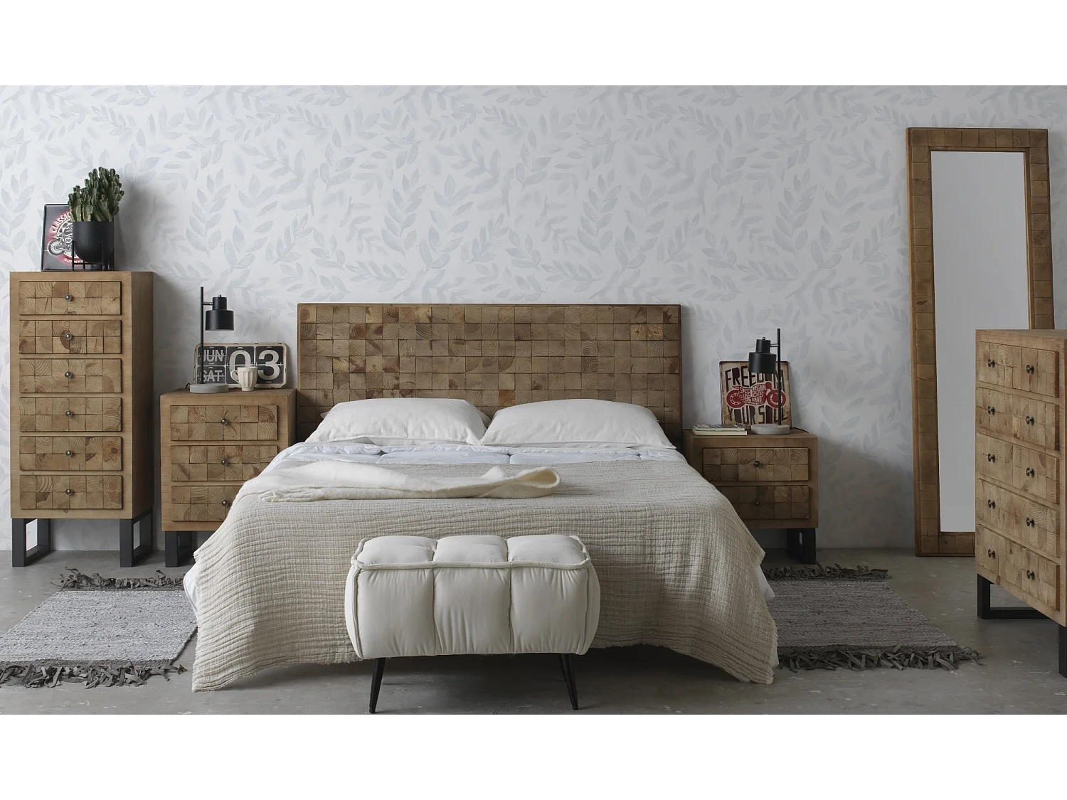 Cabeceira da cama folheada a madeira de abeto 145x60 cm