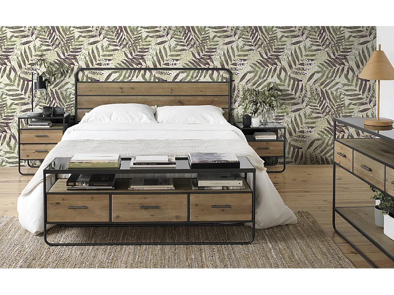 Kopfteil aus Tannenholz und Eisen, 145 x 60 cm