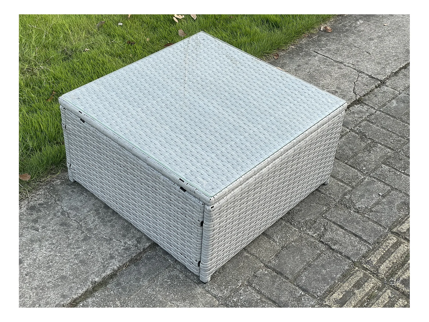 Mobilier de jardin extérieur Table basse Carrée Gris Clair PE Rotin Table à thé