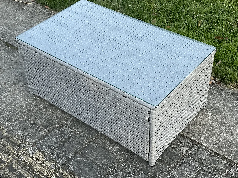 Gartenmöbel im Freien Rechteckig Couchtisch Helles Grau Polyrattan Teetisch