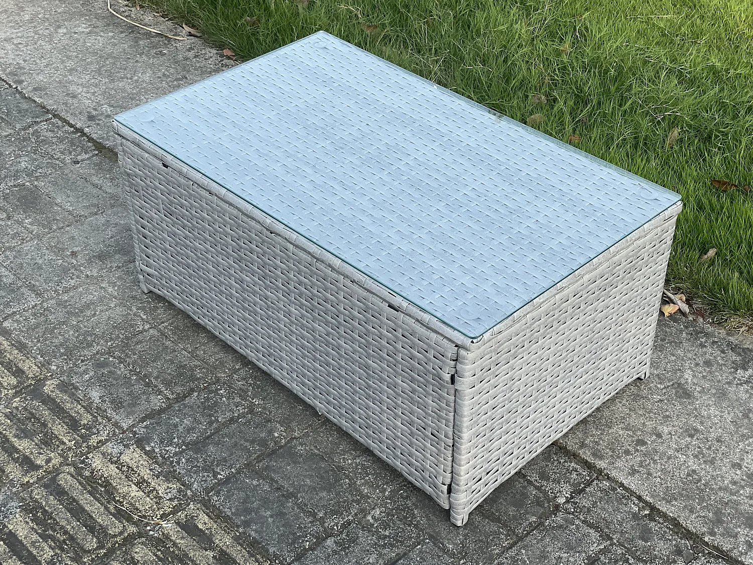 Gartenmöbel im Freien Rechteckig Couchtisch Helles Grau Polyrattan Teetisch