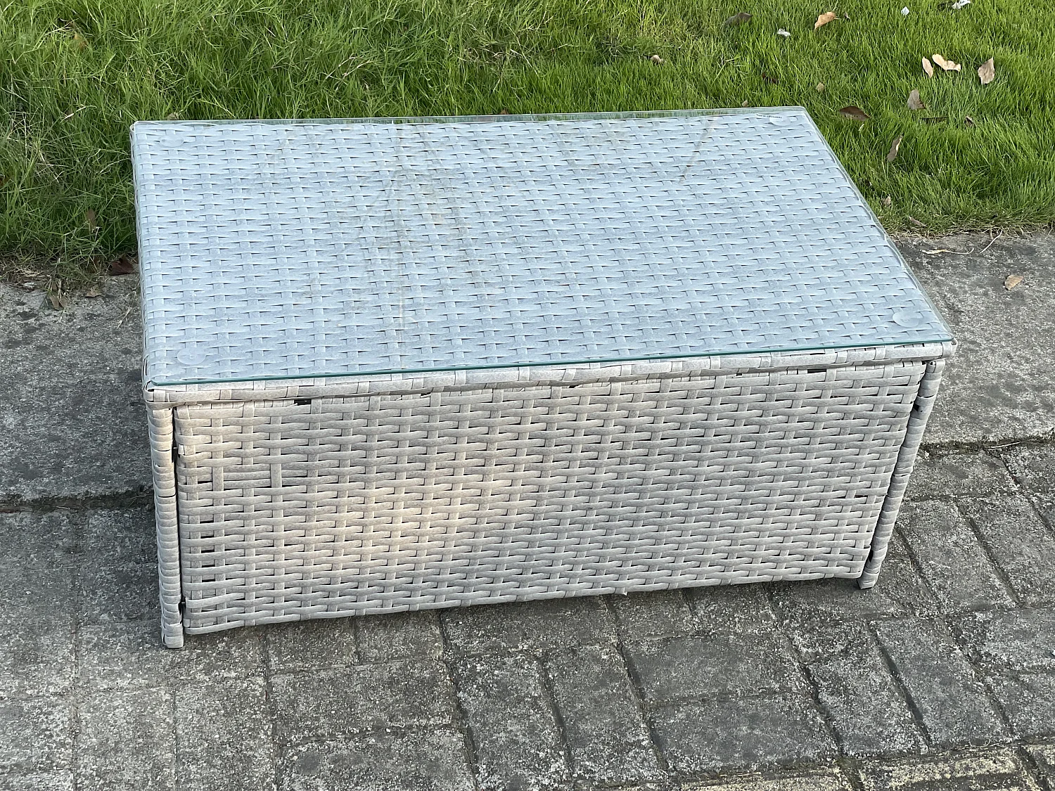 Gartenmöbel im Freien Rechteckig Couchtisch Helles Grau Polyrattan Teetisch