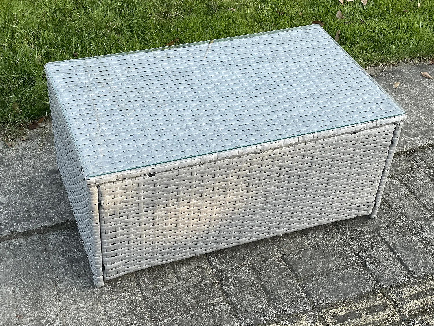 Gartenmöbel im Freien Rechteckig Couchtisch Helles Grau Polyrattan Teetisch