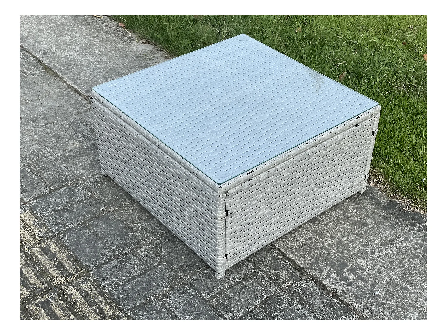 Mobilier de jardin extérieur Table basse Carrée PE Rotin Table à thé Gris Clair