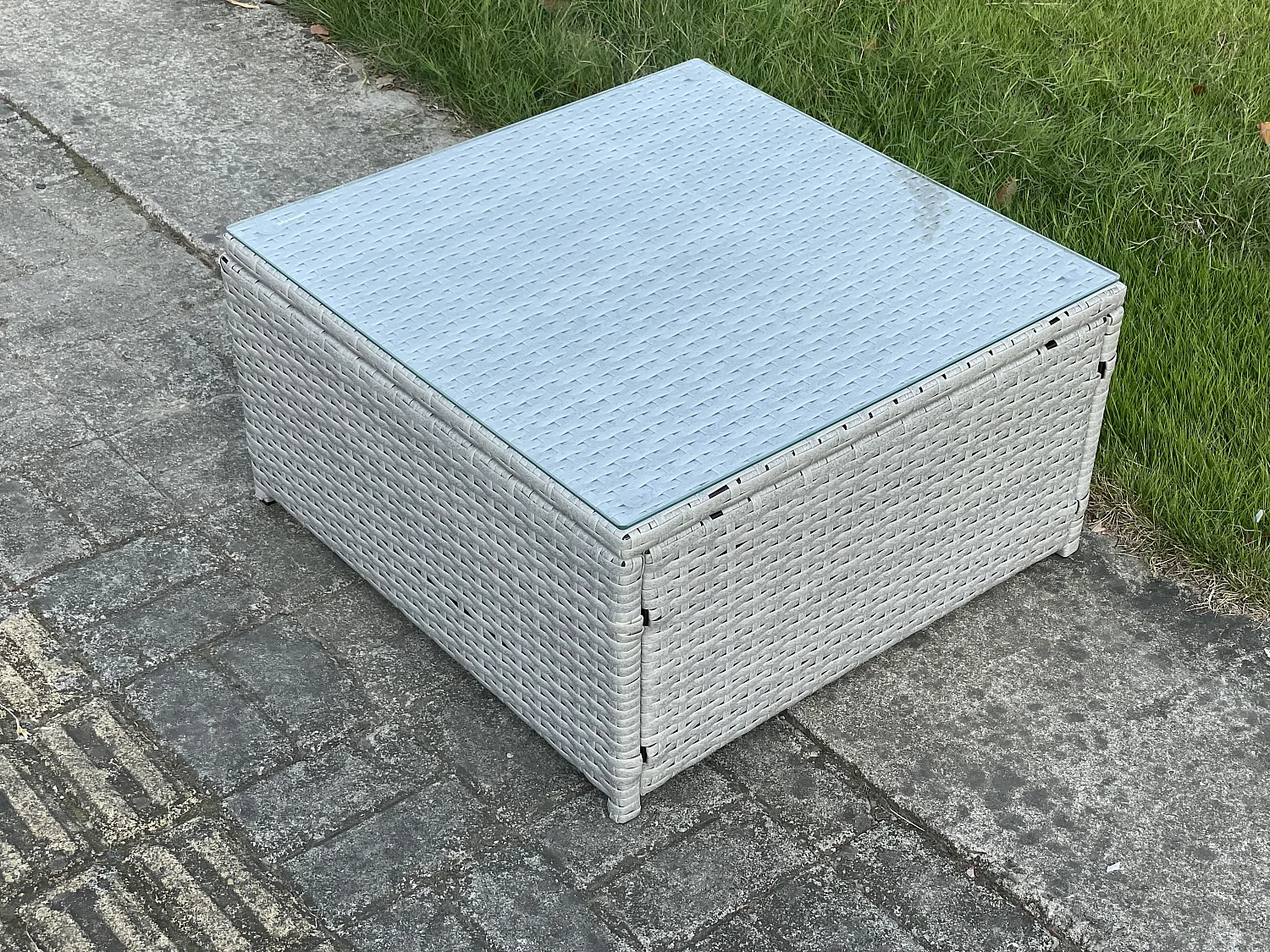 Fimous Square Rattan Coffee Tea Side Table Indoor Outdoor Use Garden Furniture Accessory Patio Light Grey