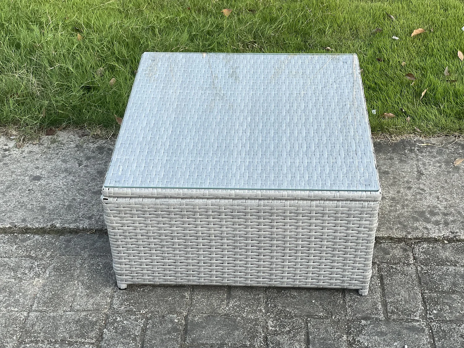 Fimous Square Rattan Coffee Tea Side Table Indoor Outdoor Use Garden Furniture Accessory Patio Light Grey
