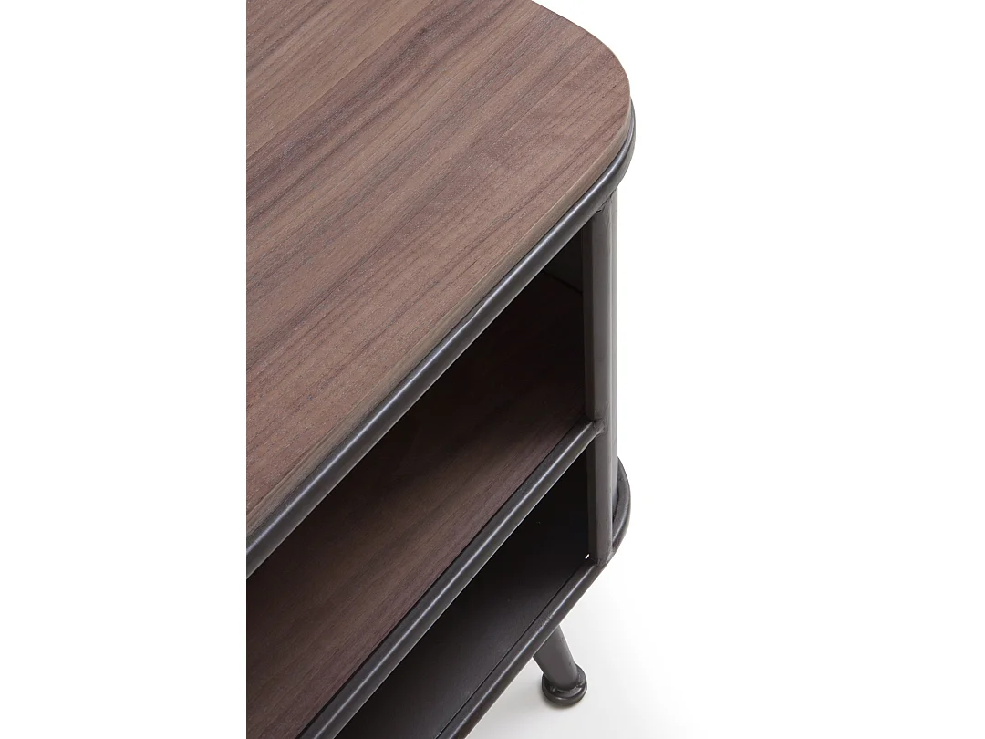 Fernsehschrank aus Metall mit Fichtenholzplatte und Schublade