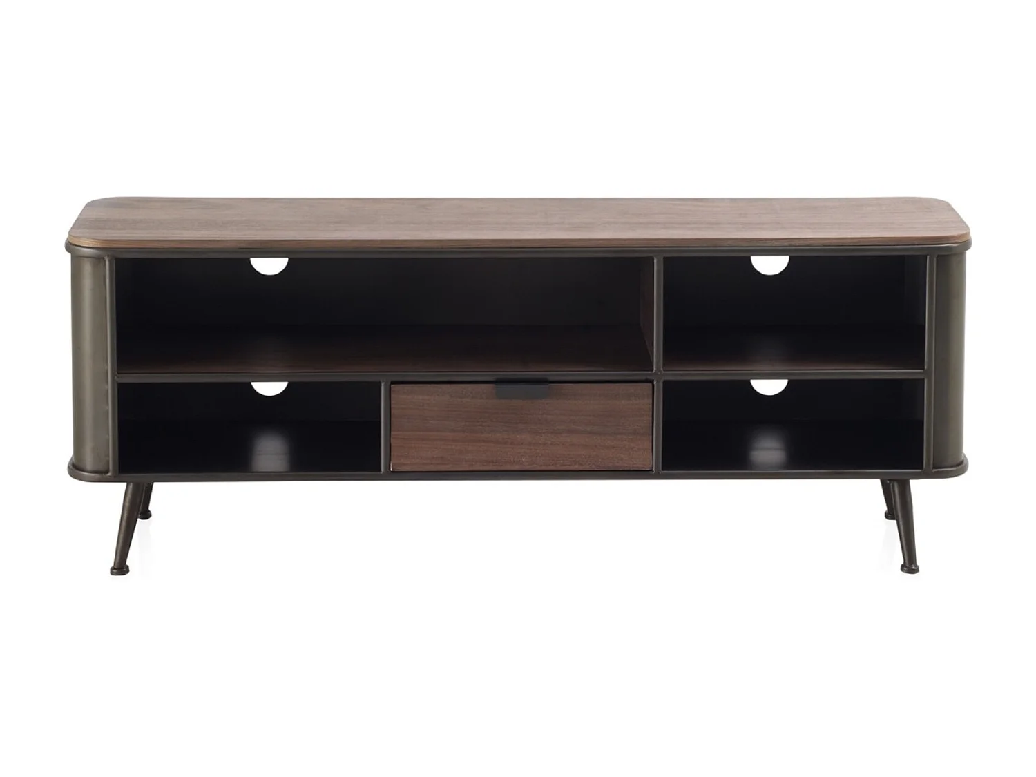 Meuble TV métallique avec plateau et tiroir en bois de sapin