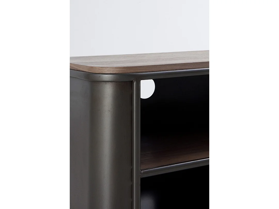 Meuble TV métallique avec plateau et tiroir en bois de sapin