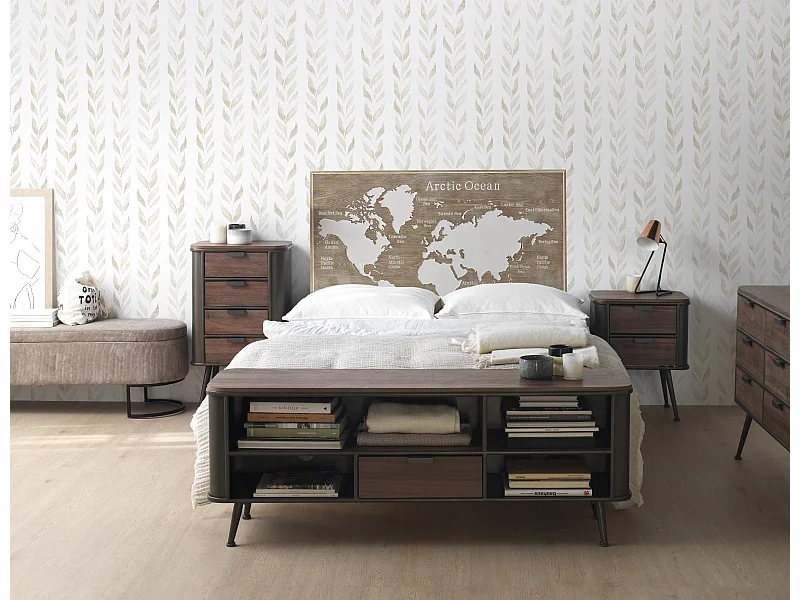 Meuble TV métallique avec plateau et tiroir en bois de sapin