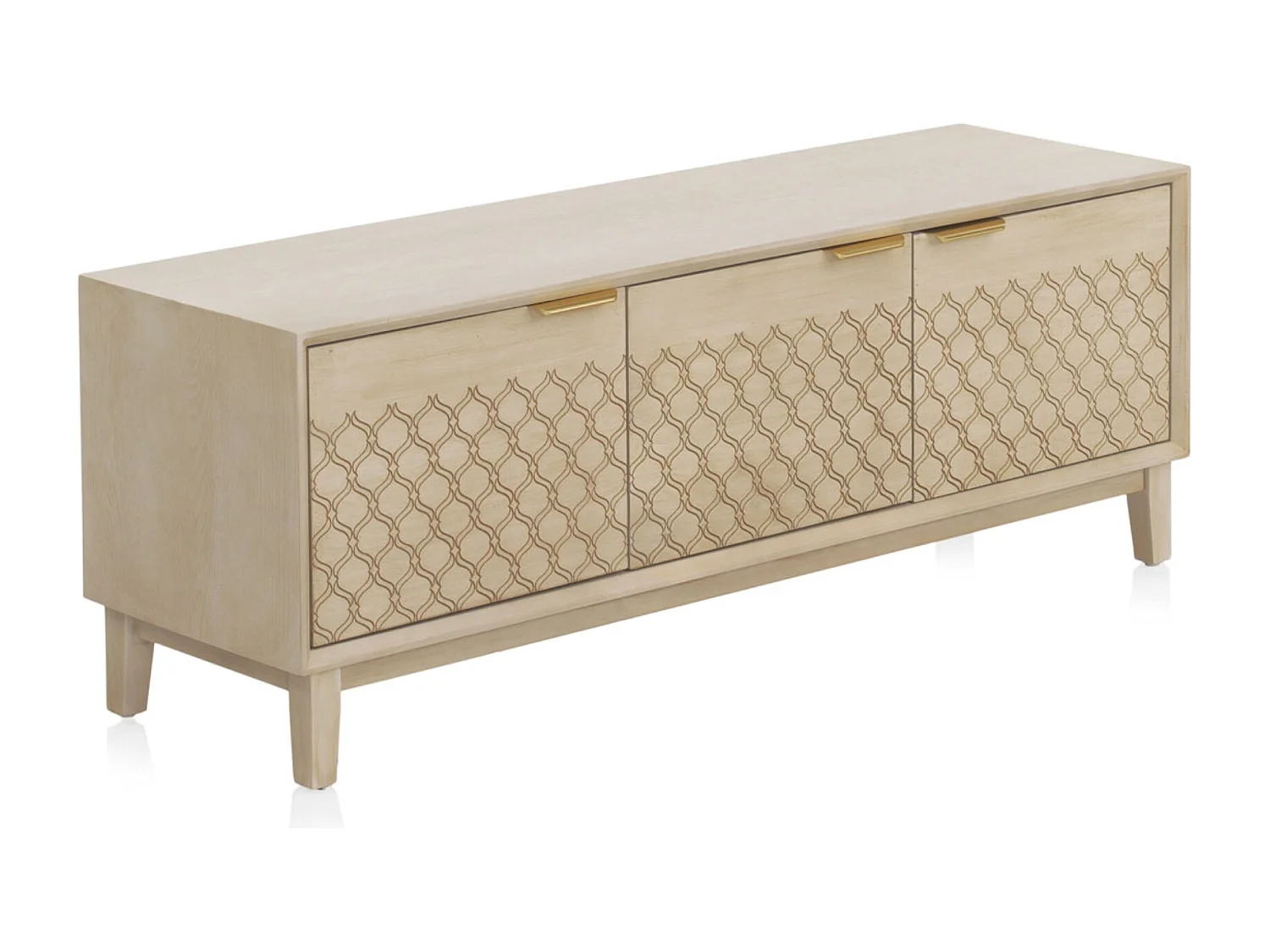 Mueble TV de 3 puertas chapado en madera de roble y color beige