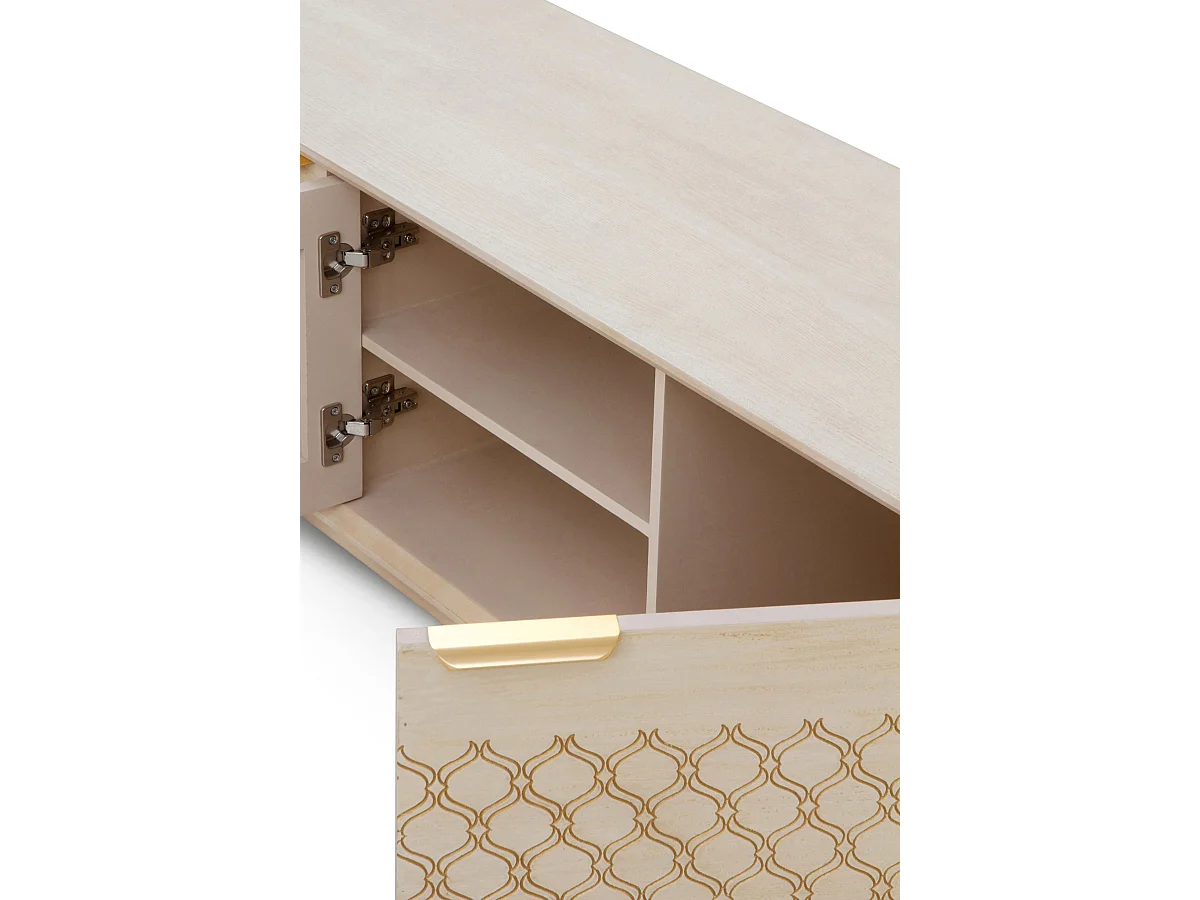 Meuble TV à 3 portes plaqué en bois de chêne et couleur beige