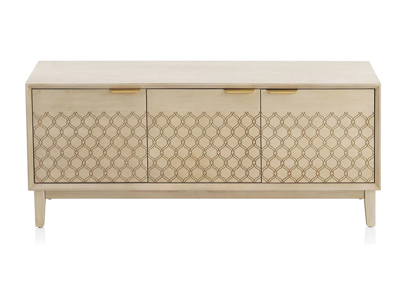 Mueble TV de 3 puertas chapado en madera de roble y color beige