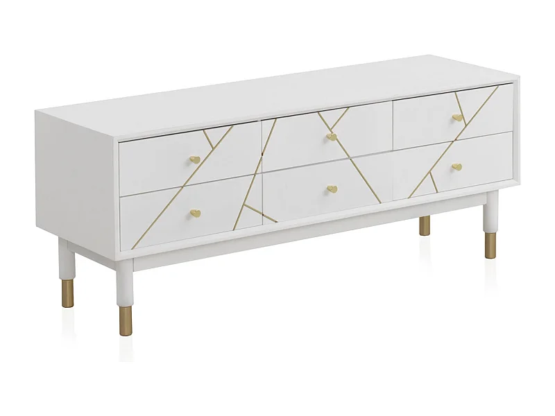 Mesa de TV com 6 gavetas lacadas a branco