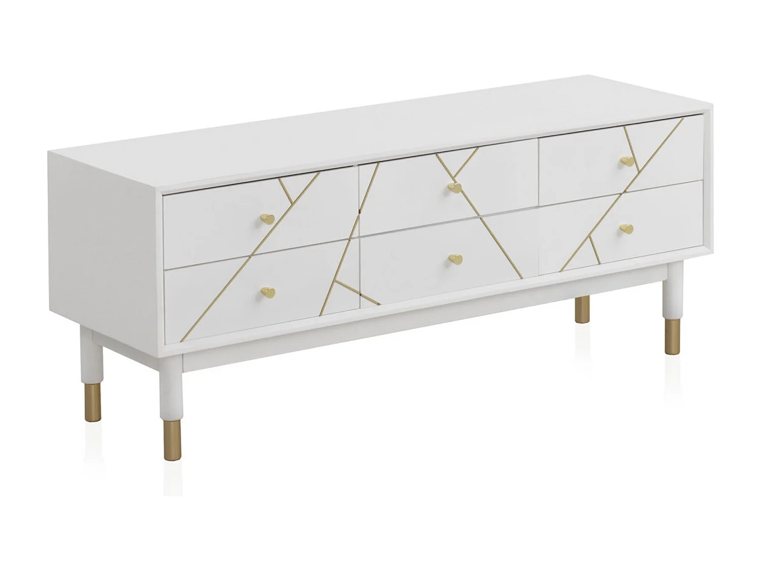 Mesa de TV com 6 gavetas lacadas a branco