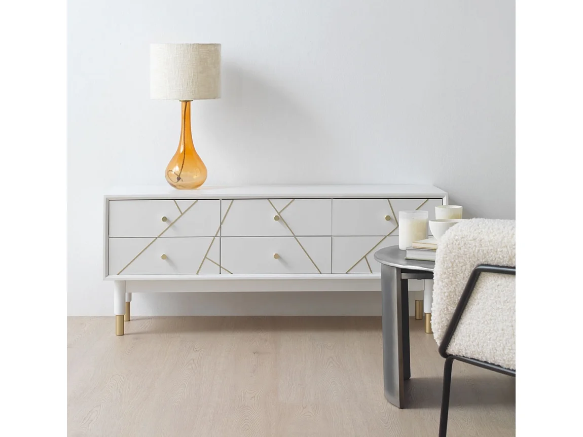 Meuble TV à 6 tiroirs laqué blanc