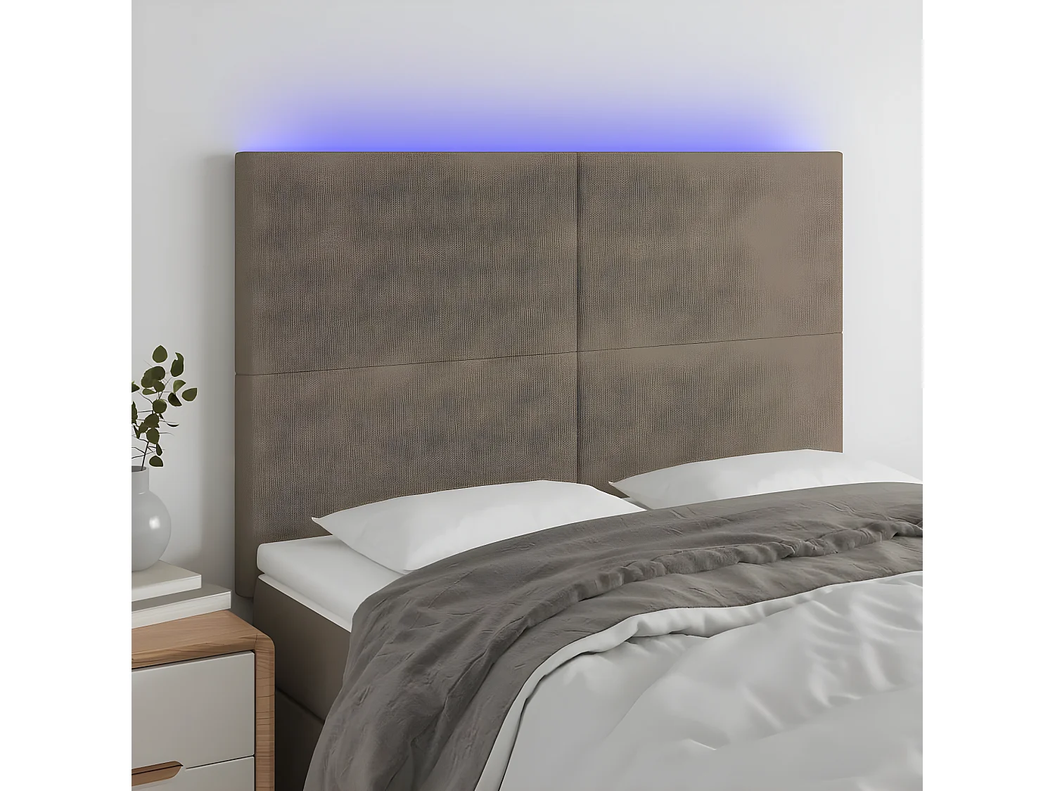 Taupe LED-hoofdbord 144x5x118/128 cm Stof